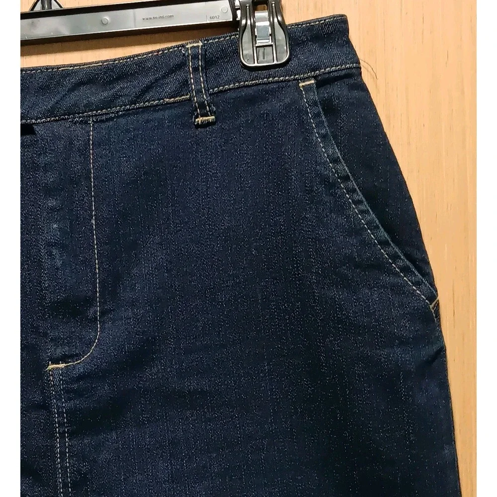 Rafaella Sz 10 Ladies Denim Skirt Midi Knee Length Button Back Pockets Rear Slit